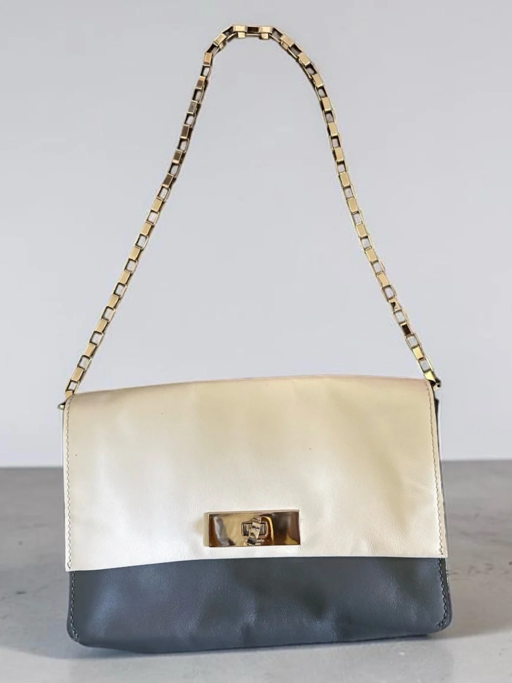 Kate Spade Two-Tone Leather Shoulder Bag in Cream and Gray